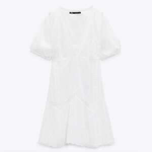 Zara Short Elegant Embroidered White Lace Dress